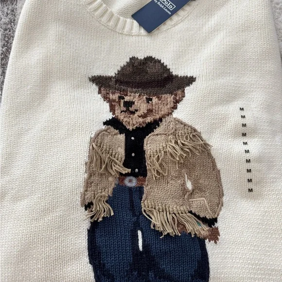NWT Ralph Lauren Cream Cowboy Bear Sweater - Picture 2 of 4
